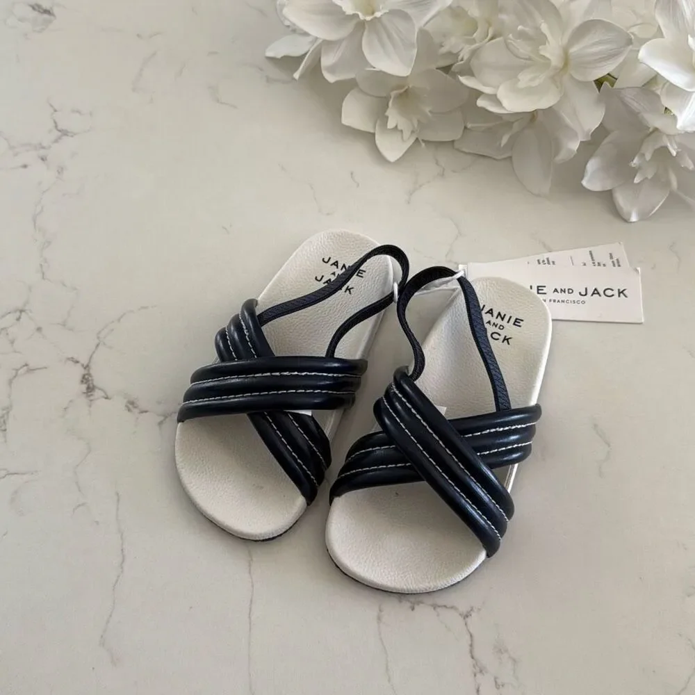 Janie and Jack Cross Strap Pool Slide in Merchant Marine Size 8